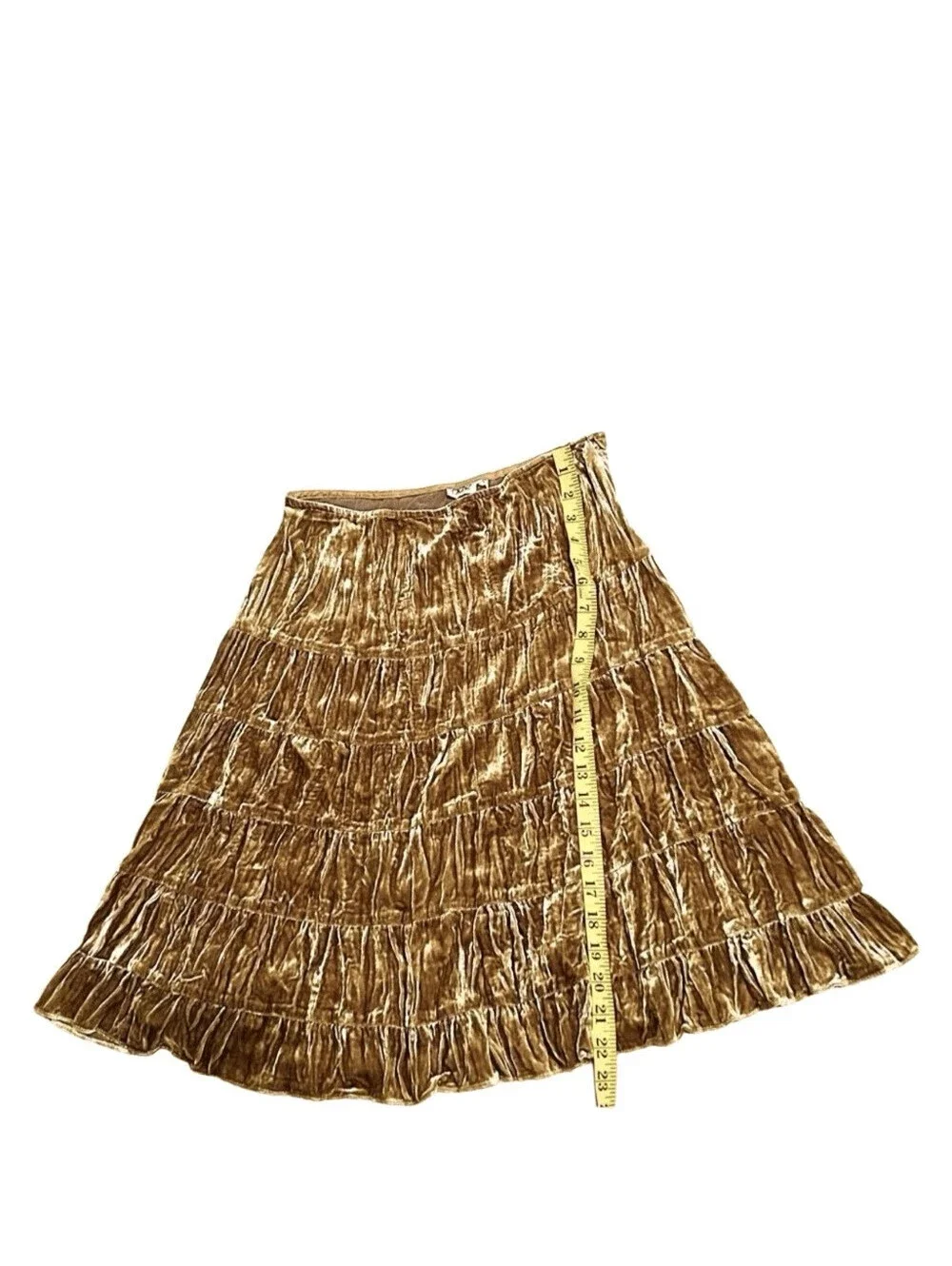 Y2K Cache Crushed Velvet Tiered Slip Skirt Gold Fairy Whimsigoth Romance 2 S